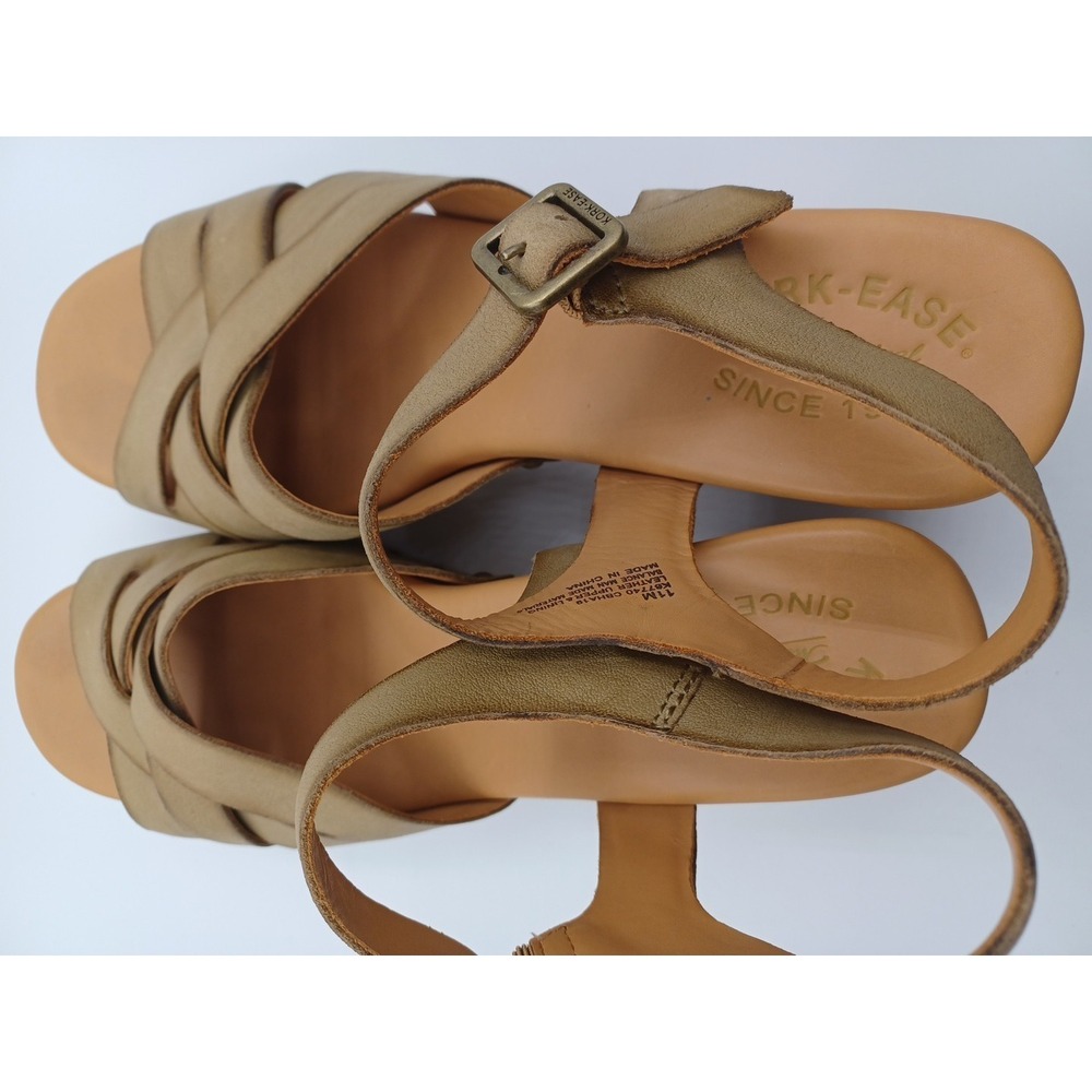 Kork-Ease Platform Sandals Womens 11 Tan Excellent Leather Wedge Strappy Wood - Picture 8 of 11